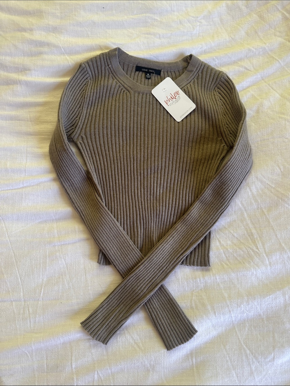 Love Tree Ribbed Crewneck Sweater
